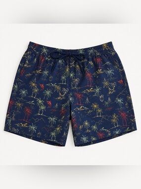 Salt Life Men's Swim Trunks Navy Tropical Print Palm Trees Size M Lined Beach